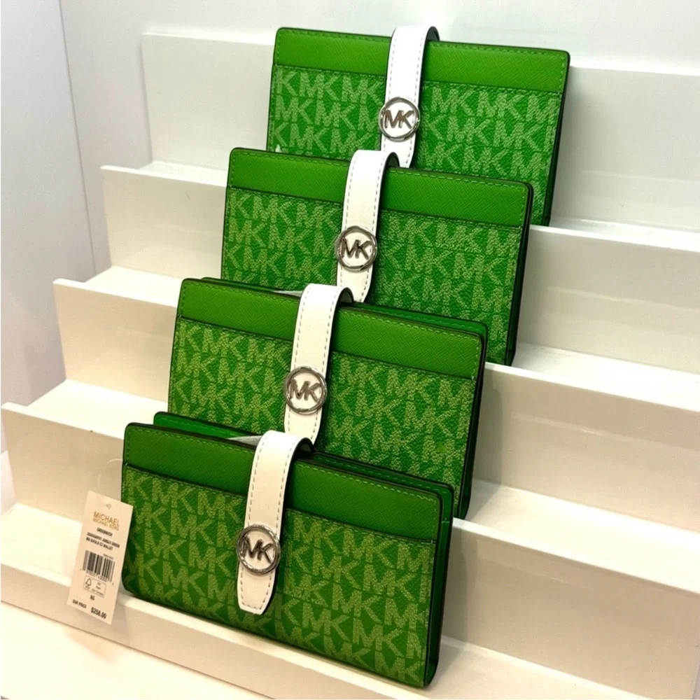 Michael Kors Greenwich Medium Signature Logo Wallet Jungle Green - Picture 4 of 9